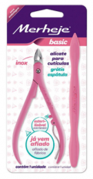 Alicate Cutícula Merheje Rosa c/ Espátula 